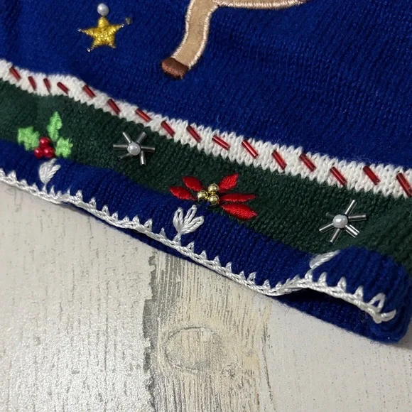 Vintage Blue Festive Christmas Cardigan Size Large - Picture 12 of 13
